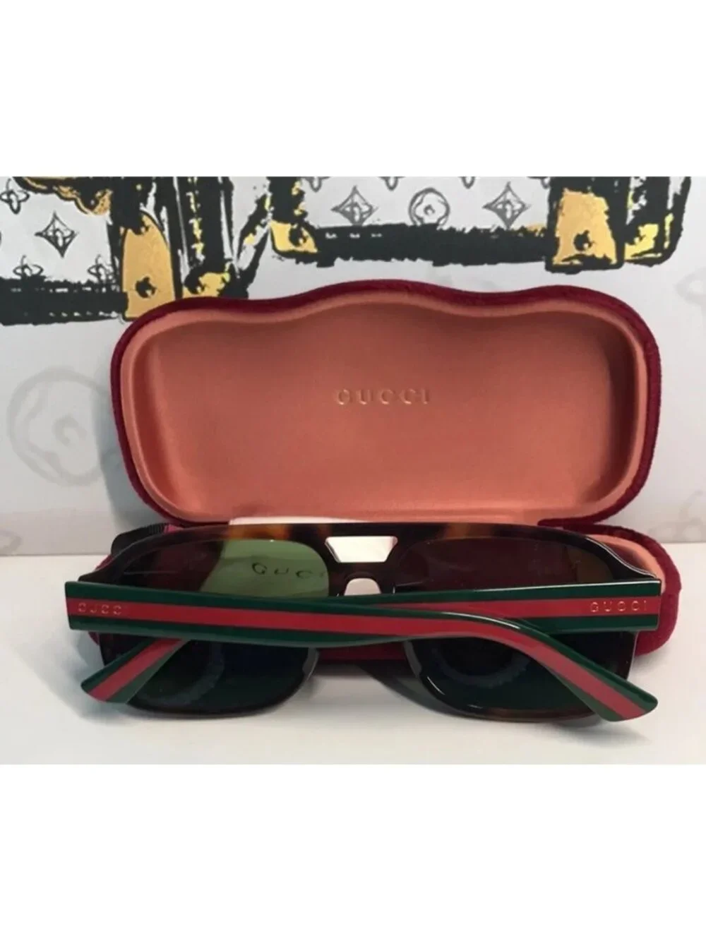 Gucci Tortoise Shell Sunglasses with Green Lenses GG0925s 002